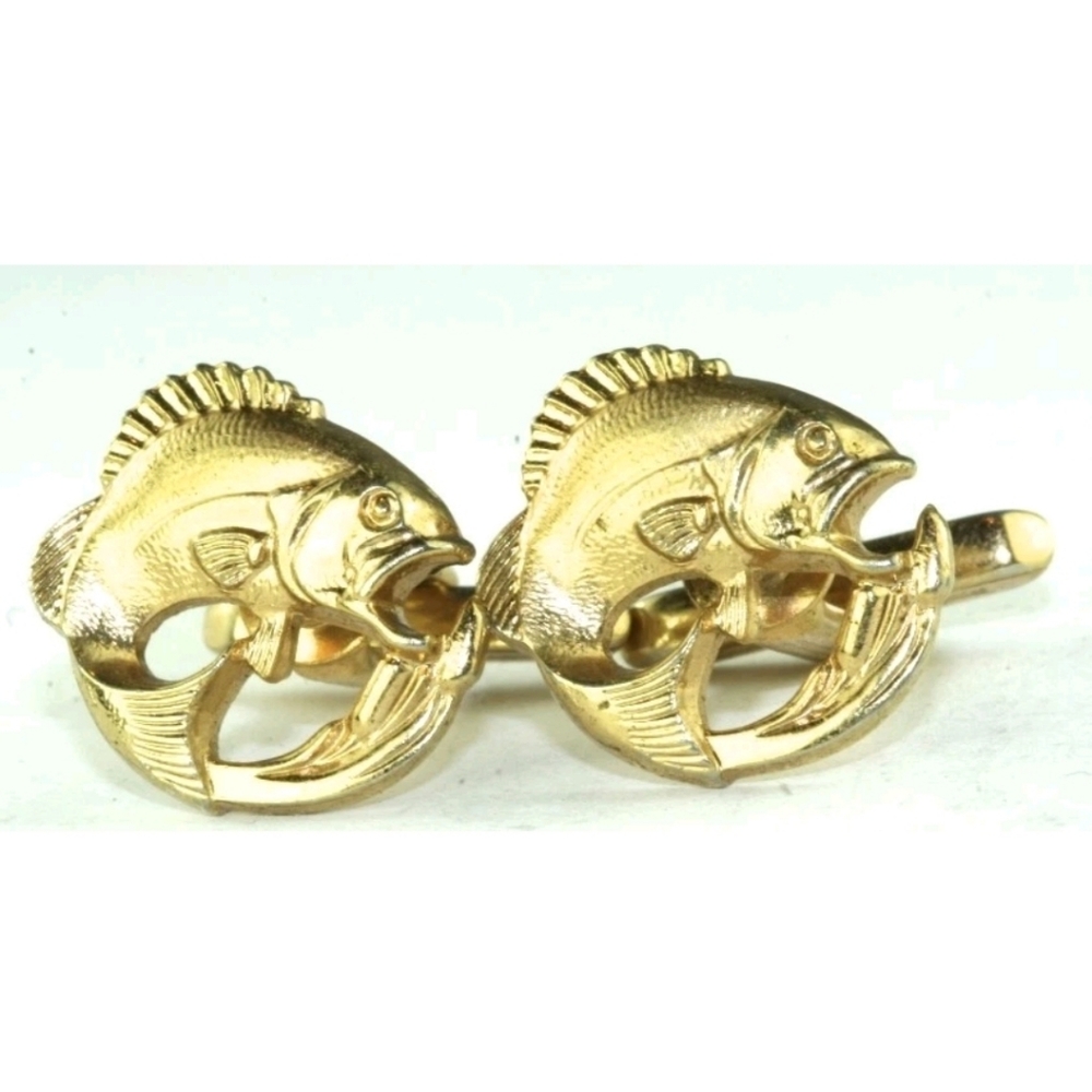 VINTAGE 1950'S HICKOK WIDE MOUTH BASS FISH‎ CUFFLINKS